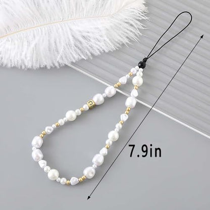 Beaded Phone Charm Lanyard Strap Girly Style Fixed Beads Pearl Lanyards - color: PH-hdcy-2