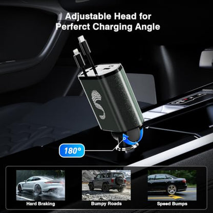 Retractable Car Charger USB C Fast Charging 120W, Car Accessories Cigarette Lighter Adapter Car iPhone17 16 15 14 13, Galaxy S26, Pixel Charger Travel Essentials Gift for Travelers, Men, Women