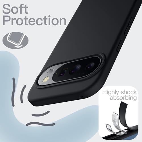 JETech Silicone Case for Google Pixel 10/10 Pro, Obsidian | Silky Soft Touch, Shockproof Protection, Scratch Resistant, Microfiber Lining - color: Obsidian, size: Pixel 10/10 Pro