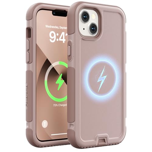 Follaroma for iPhone 13 Case, Heavy Duty Magnetic Cases, Light Brown,6.1" | Compatible with MagSafe, Heavy Duty Shock proof,Military-Grade Anti-Drop Protective,Dual Layer Magnetic Protection Phone Case - color: Brown Pink