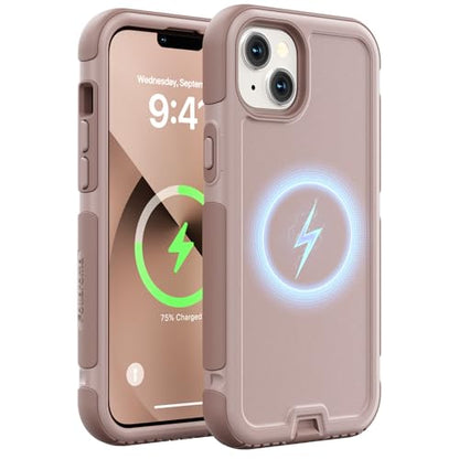 Follaroma for iPhone 13 Case, Heavy Duty Magnetic Cases, Light Brown,6.1" | Compatible with MagSafe, Heavy Duty Shock proof,Military-Grade Anti-Drop Protective,Dual Layer Magnetic Protection Phone Case - color: Brown Pink