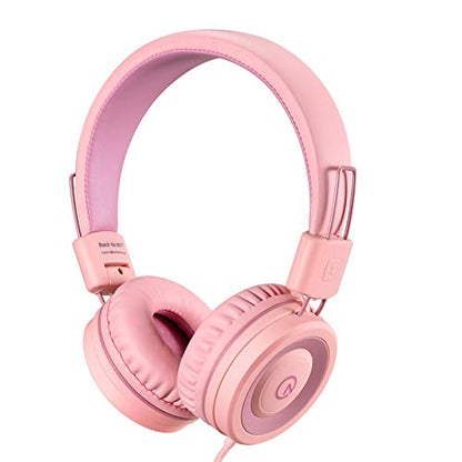 noot products K11 Kids Headphones Wired 3.5mm Jack Tangle-Free Soft Pink - color: Soft Pink