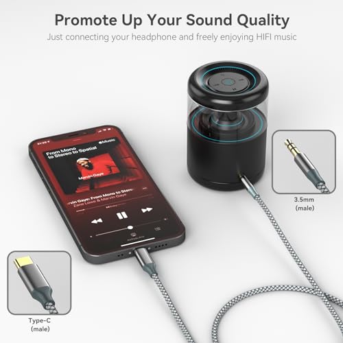 Henrety AUX to USB C Cable 6.5ft, USB C to 3.5mm Audio Aux Jack Cable for Car and Headphones(Black) - color: Black, size: 6.5Ft