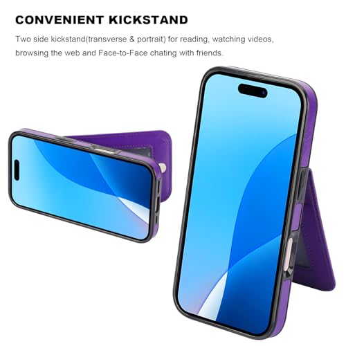 KIHUWEY for iPhone 16 Pro Wallet Case Card Holder Kickstand, Dark Purple | Credit Card Slots, PU Leather, Magnetic Clasp, Flip Heavy Duty Protection Cover for Men and Women - color: Dark Purple