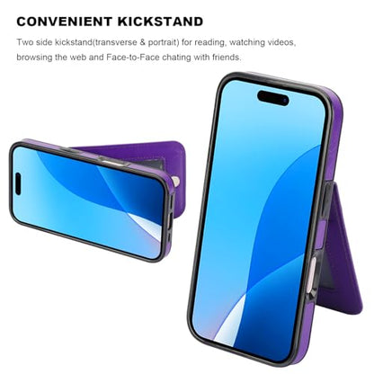KIHUWEY for iPhone 16 Pro Wallet Case Card Holder Kickstand, Dark Purple | Credit Card Slots, PU Leather, Magnetic Clasp, Flip Heavy Duty Protection Cover for Men and Women - color: Dark Purple