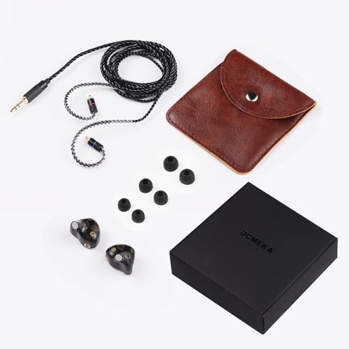 DEMAKE in Ear Monitor with Detachable Silver-Plated 3.5mm Cable - color: Black Splicing, size: No Mic