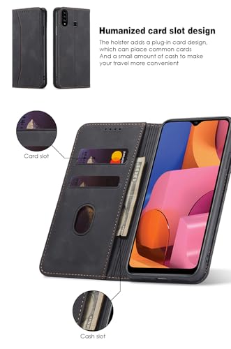 Asuwish Flip Wallet Phone Case for Samsung Galaxy A20s with Tempered Glass Screen Protector Magnetic Closure Folio Cover Credit Card Holder Slot Stand Cell Accessories A 20s Plus A207M Women Black - color: Black