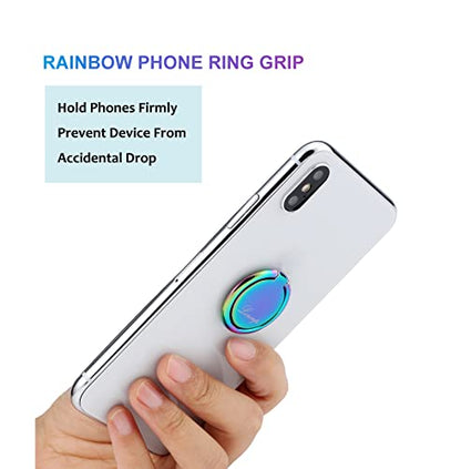 Rainbow Cell Phone Ring Stand Holder,Blue Multicolor Ring Grip Kickstand,360 Rotation Metal Finger Ring for Almost All Phones,Pad