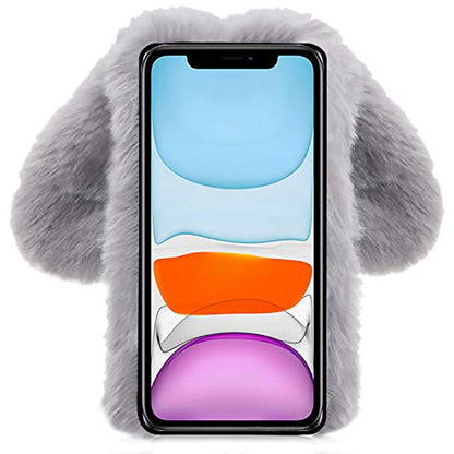 Rabbit Ear Case for Moto G 5G 2024, Fuzzy Fluffy Cute Kids Plush Ball Bunny Fur Case, Soft Bumper Protective Cover, Light Gray - color: Light Gray, size: Moto G 5G 2024