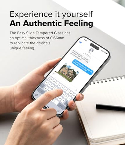 Ringke for iPhone 16/15 Screen Protector [Easy Slide, 2 Pack] | Easy Installation with Alignment Tool, Case Friendly Premium 9H Hardness Tempered Glass - size: iPhone 16 & 15