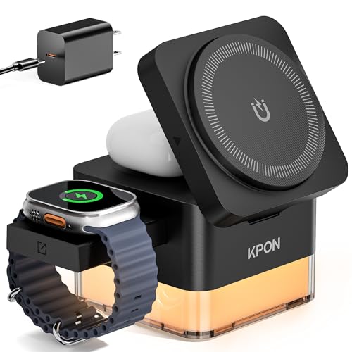 KPON for iPhone Nightstand Charging Station, 3in1 Wireless Charger Stand - color: Black