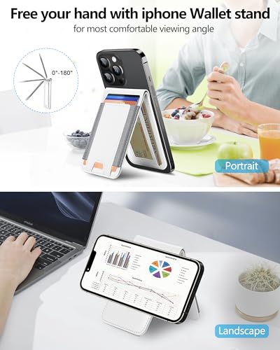 for MagSafe Wallet with Adjustable Stand, 9 Card Holder, Open ID Window - color: White