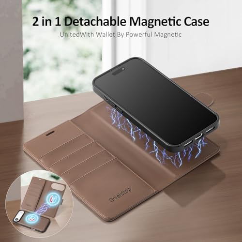 Shieldtop Compatible with MagSafe iPhone 17 Air Wallet Case,Coffee | 2 in 1 Detachable Magnetic,Credit Card Holder Slots,RFID Blocking,PU Leather,Kickstand,Flip Folio Phone Cover for Men & Women - color: Coffee, size: iPhone 17 Air - 6.6"