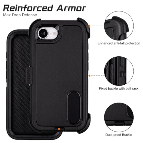 for Defender Phone Case iPhone 17e Case with Belt Clip Holster Kickstand | Heavy Duty Rugged Protective Phone Case, Dual Layer Shockproof Cover - color: Black