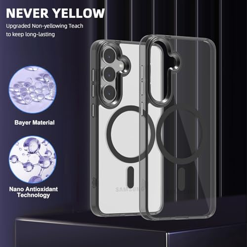 Lunivop for Samsung Galaxy S25 FE Case Hard [Compatible with Magsafe Wireless Charging] Yellowing Resistant Magnetic Cover Clear para S25 FE 6.7 '' 5G 2025 Rugged Best Phone Cases Black - color: Black, size: Compatible with Samsung Galaxy S25 FE