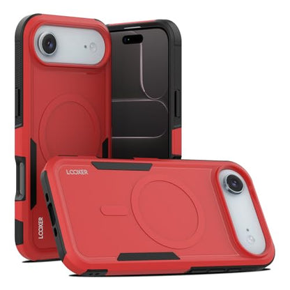 LOOXER® Heavy Duty Rugged Magnetic Case for iPhone 17 Air (6.5”) | Military Grade Shockproof Protection,MagSafe Compatible+ Tempered Glass Included (Red, 17 Air) - color: Red, size: 17 Air