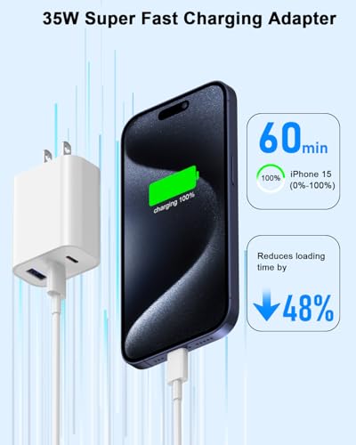 iPhone 17 Charger Block,[2Pack]3-Port Fast USB C Charger Block 35W Charging - color: White-Three Port