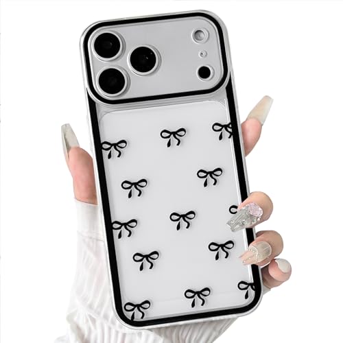 NITITOP Compatible for iPhone 17 Pro Case Bow - Black | Aesthetics, Cute Clear, Durable ribbon bowknot, Full camera lens, For woman girl, Soft TPU, Shockproof, Waterproof - color: Black, size: iPhone 17 Pro