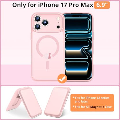 for iPhone 17 Pro Max Case w/Detachable MagSafe Wallet-Pink | RFID Blocking Card Holder&Kickstand, Military-Grade Drop & Raised Camera Protection for Travel & Commute - color: A-Pink