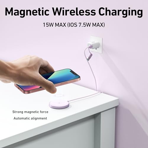 BENFEI Magnetic Wireless Charger Compatible with MagSafe for iPhone 17/16/15/14/13/12, Aluminum, up to 7.5W, 1.5m Cable - color: Purple