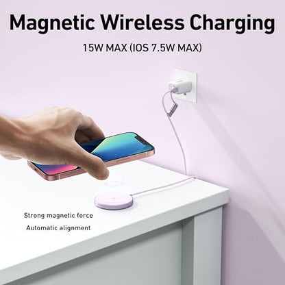 BENFEI Magnetic Wireless Charger Compatible with MagSafe for iPhone 17/16/15/14/13/12, Aluminum, up to 7.5W, 1.5m Cable - color: Purple