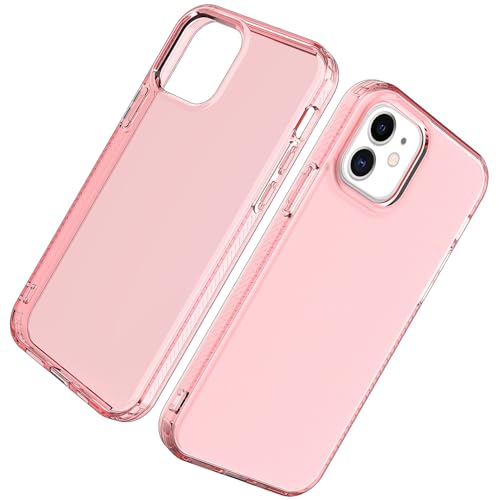 Phone Case for iPhone 12 Clear, [Crystal Clear][Non-Yellowing] Slim Shockproof Reinforced Drop Protective Flexible TPU Back Cover Phone Case for iPhone 12 Protective Case(Pink) - color: Pink