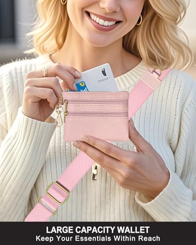 Nipichsha Crossbody Phone Strap with Wallet, Clip and Go Strap for Phone - color: Z-pink