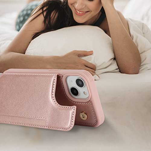 iCoverCase Compatible with iPhone 14 Case with Card Holder, Wallet Case for Women Men RFID Blocking PU Leather Protective Phone Case 6.1 Inch (Rose Gold) - color: Rose Gold