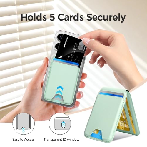 for MagSafe Wallet，Leather Magnetic Wallet for Phone with Adjustable Stand，5 Magnetic Credit Card Holder RFID Blocking for iPhone 17 16 15 14 13 12 Pro Max Air Series Cases(Slim-Green) - color: Slim-Green