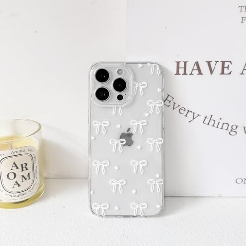 NITITOP Compatible with iPhone 16 Pro Max Case Clear Cute Bow Ribbon Love Heart Pattern for Women Girls Bowknot Full Camera Lens Soft TPU Slim Shockproof Protective Cover - White - color: White, size: iPhone 16 Pro Max