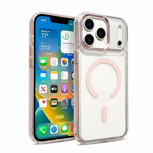 for iPhone 17 Pro Max Clear Case with Electroplated Camera Ring & Buttons, MagSafe Compatible, Military-Grade Shockproof, Anti-Yellowing Slim Transparent Cover - color: Pink