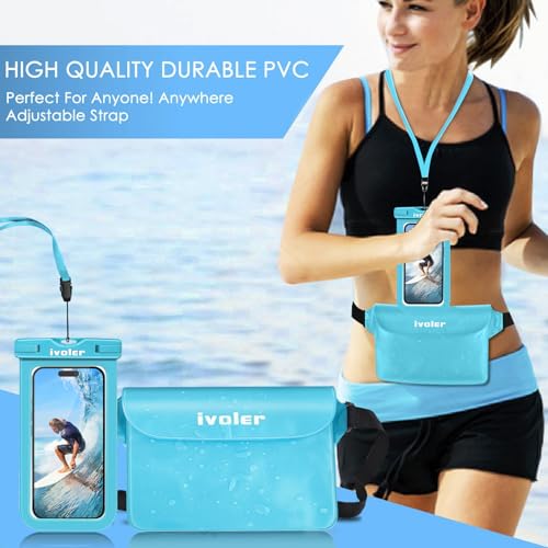 ivoler 2-Pack Waterproof Fanny Pack & Phone Pouch, Dry Bag for Passport, Phone & Wallet, Floating Waterproof Phone Case for Beach, Swimming, Kayaking, Boating, Cruise Essentials & Travel Blue - color: Blue