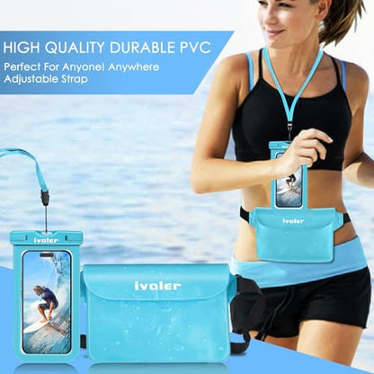 ivoler 2-Pack Waterproof Fanny Pack & Phone Pouch, Dry Bag for Passport, Phone & Wallet, Floating Waterproof Phone Case for Beach, Swimming, Kayaking, Boating, Cruise Essentials & Travel Blue - color: Blue