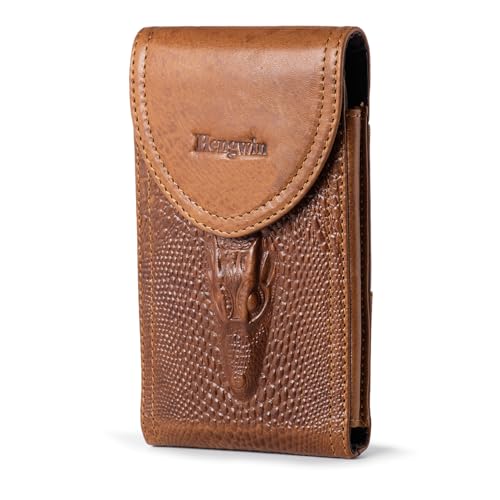 Leather Cell Phone Holster Fits for iPhone 17 Pro Max 16 Plus 15 Pro Max 14 Plus 13 Pro Max 12 Pro Max Samsung Galaxy S25 Edge S25 Ultra S24 Ultra Pouch Case with Belt Clip Belt Holder (Brown) - color: Brown