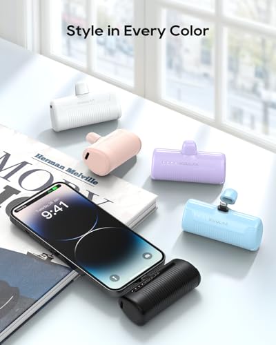 Kuulaa 2 Pack Portable Phone Charger with Built-in USB-C Plug, 4500mAh Mini Portable Charger Power Bank Small Battery Pack for iPhone 15/16/17,Samsung S22/S23 & Android (Black) - color: Pack of 2 Black