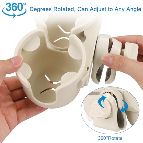 Accmor Stroller Cup Holder with Phone Holder, Bike Cup Holder, Universal Cup Holder for Uppababy Nuna Strollers, 2-in-1 Drinks Holder for Walker, Wheelchair, Scooter - color: Double Holder-All Off White