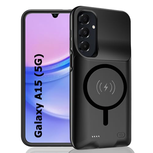 Battery Case for Galaxy A15, Enhanced 10000mAh Portable Protective Wireless Charging Case Support Carplay Compatible with Galaxy A15 (6.5 inch) Rechargeable Extended Battery Charger Cover - Black - size: for Galaxy A15