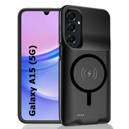 Battery Case for Galaxy A15, Enhanced 10000mAh Portable Protective Wireless Charging Case Support Carplay Compatible with Galaxy A15 (6.5 inch) Rechargeable Extended Battery Charger Cover - Black - size: for Galaxy A15