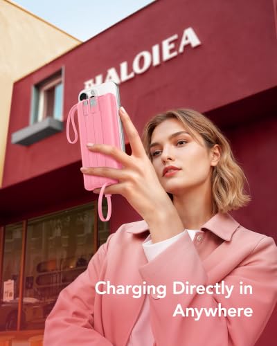 VRURC Portable Phone Charger, Built-in 4 Cables USB C Power Bank 10000mAh - color: Barbie Pink