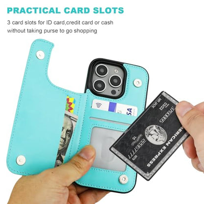 ONETOP for iPhone 16 Pro Wallet Case with Credit Card Holder,LightBlue | Kickstand,ID/Cash Holder,Case Wallet with Card Slots,Double Magnetic Clasp,Durable PU Leather Shockproof Cover for Women Men - color: Light Blue