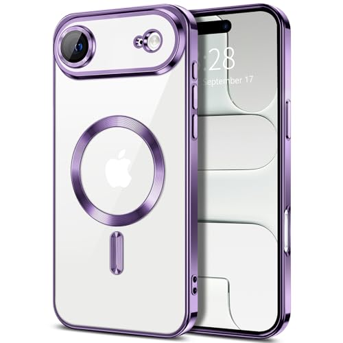 Hython Magnetic Clear for iPhone Air Case with Camera Lens Protector [Compatible with MagSafe] Luxury Plating Edge Slim Soft TPU Cover Protective Phone Case for iPhone Air 6.5", Deep Purple - color: Deep Purple, size: Iphone Air - 6.5 Inch