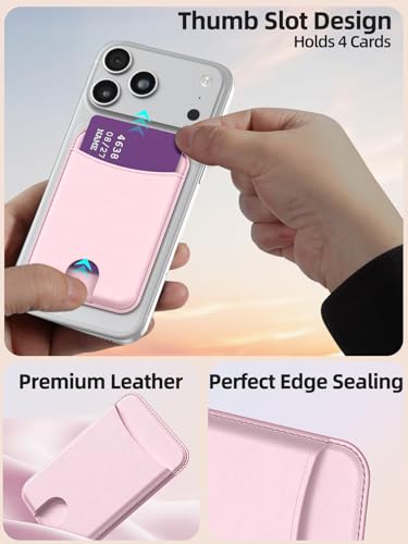 Miroddi for MagSafe Wallet, 4 Cards Holder, Stronger Magnetic Phone Wallet - color: Light Pink