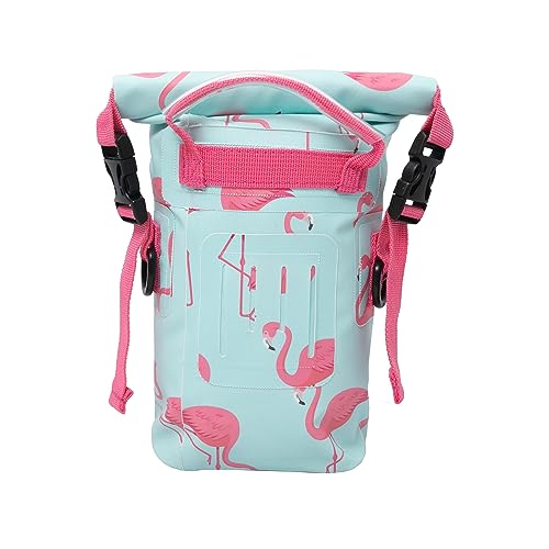 geckobrands Waterproof Phone Tote with 2L Dry Bag and Adjustable Strap – Protect Your Phone and Valuables While on The Go - color: Flamingo Stripe