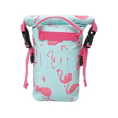 geckobrands Waterproof Phone Tote with 2L Dry Bag and Adjustable Strap – Protect Your Phone and Valuables While on The Go - color: Flamingo Stripe
