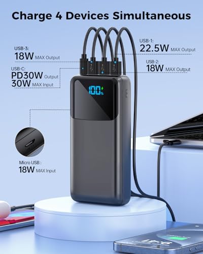 Portable Charger Power Bank 50000mAh, USB-C PD 30W Fast Charging External Battery Pack, Portable Phone Charger for iPhone 17/1615/14/13/12/11 Samsung Android (Sky Blue)