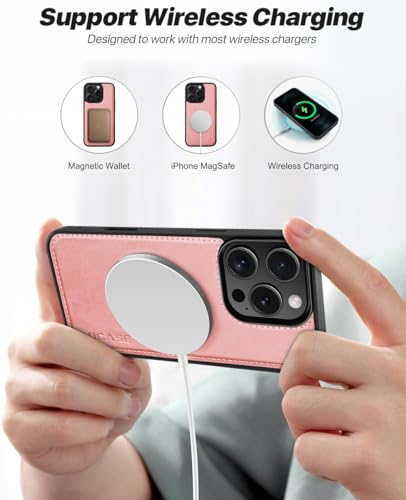 OCASE for iPhone 16 Pro Case Detachable Wallet Case with Card Holder, 2 in 1 Pu Leather Flip Folio with RFID Blocking Stand Wrist Strap Shockproof Phone Cover 6.3 Inch 2024, Light Pink | PU Leather, RFID Blocking, Wireless Charging, Card Holders, Kickstan