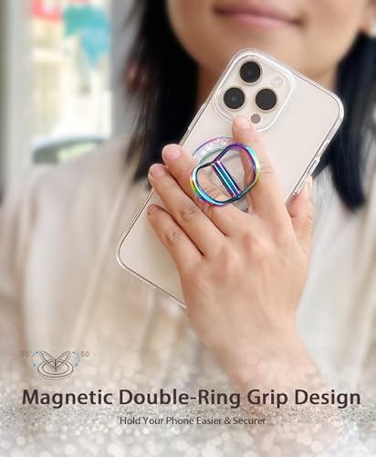 Magnetic Phone Ring Grip Finger Kickstand, Transparent Magnetic Phone Grip for iPhone 17 16 15 Pro Max Plus & Android (Colorful) - color: colorful
