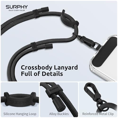 SURPHY Phone Lanyard Crossbody, Phone Strap Crossbody with 2 Tether Tabs - color: Black