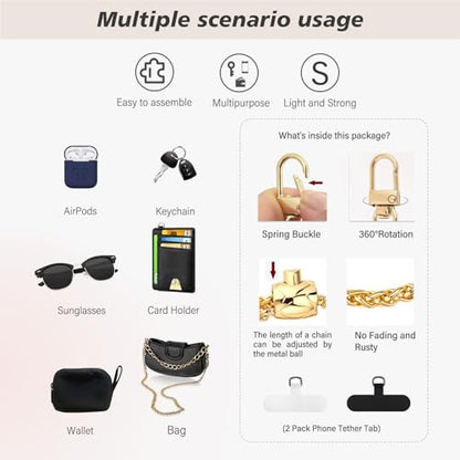Phone Crossbody Chain, Universal Crossbody Phone Lanyards, AdjustableMultifuctional Compatible with Most SmartphonesRelated to Cross body women's bag chain, Anti theft（adjustable-golden） - color: Adjustable-golden