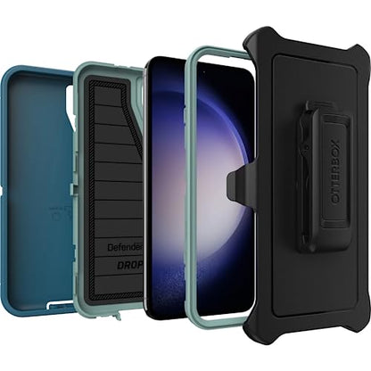 OtterBox Galaxy S23+ (Only) - Defender Series Case - Manoeuvre (Blue), Rugged & Durable - with Port Protection - Includes Holster Clip Kickstand - Microbial Defense Protection - Non-Retail Packaging - color: Manoeuvre (Blue)